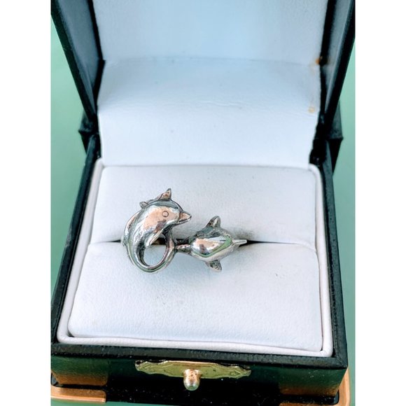 Vintage 925 Silver  Double Dolphin fish Ring Size 8.25 - Picture 4 of 11